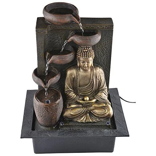 CHRONIKLE Polyfiber Water Fountain (41 x 31 x 23cm, Brown & Gold)
