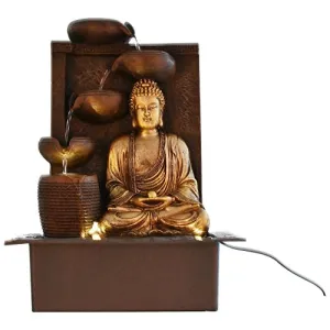 CHRONIKLE Polyfiber Water Fountain (41 x 31 x 23cm, Brown & Gold)