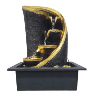 CHRONIKLE Polyresin Table Top Chocolate Color Indoor Home Decor 3 Designer Steps Waterfall Fountain with Yellow LED Lights & Speed Controller Pump (Size: 38 x 29.5 x 22CM | Weight: 1750grm)