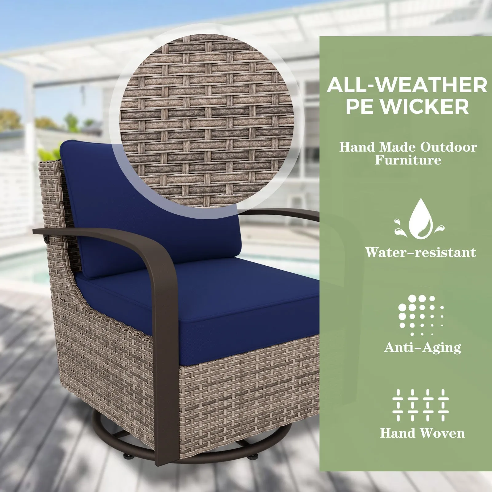 Coastal Vista Outdoor Swivel Wicker Rocker Chairs, Contains 2 Chairs