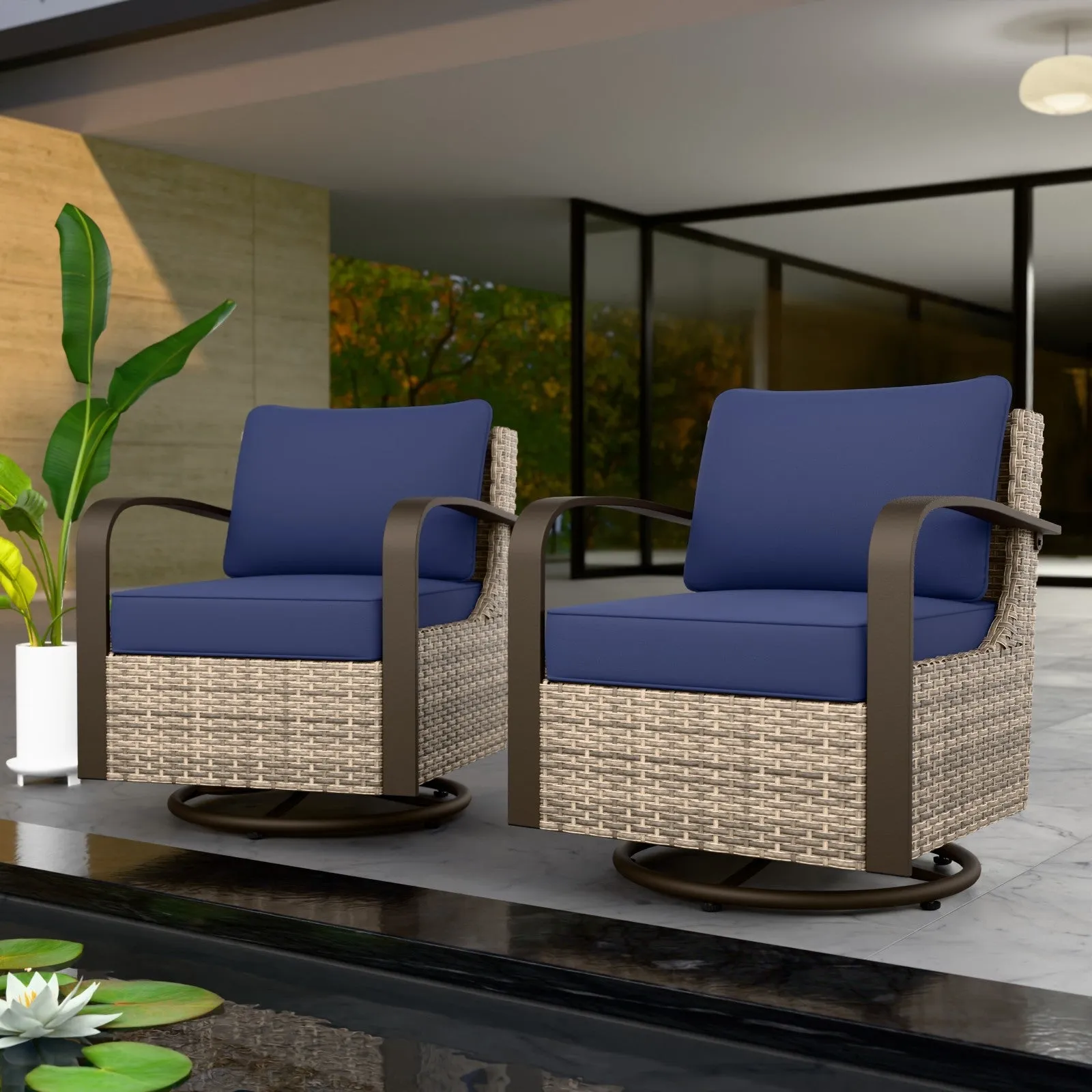 Coastal Vista Outdoor Swivel Wicker Rocker Chairs, Contains 2 Chairs