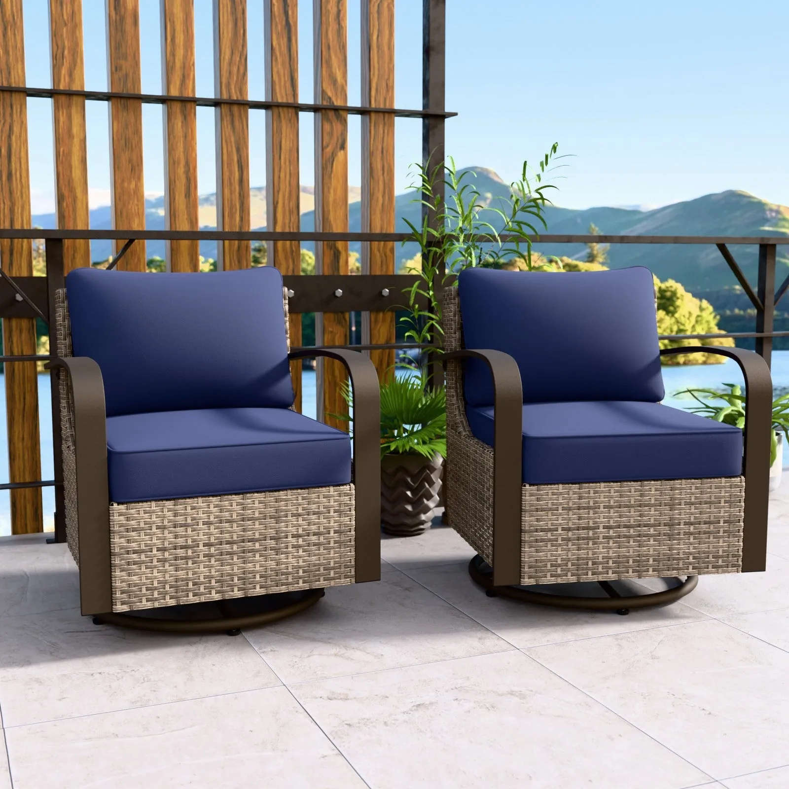 Coastal Vista Outdoor Swivel Wicker Rocker Chairs, Contains 2 Chairs