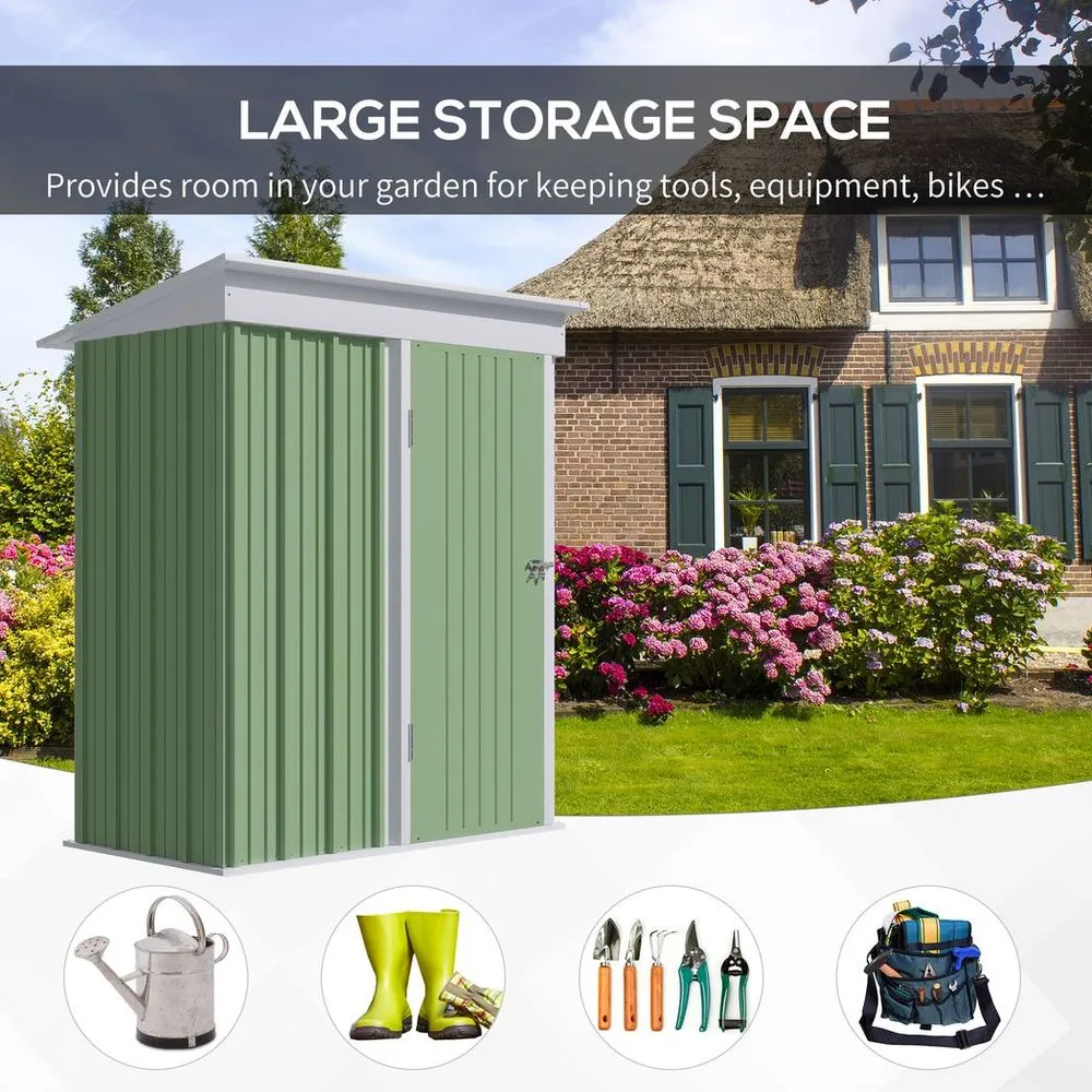 Compact Outsunny Steel Garden Shed, 5x3 ft Green, Lockable Door