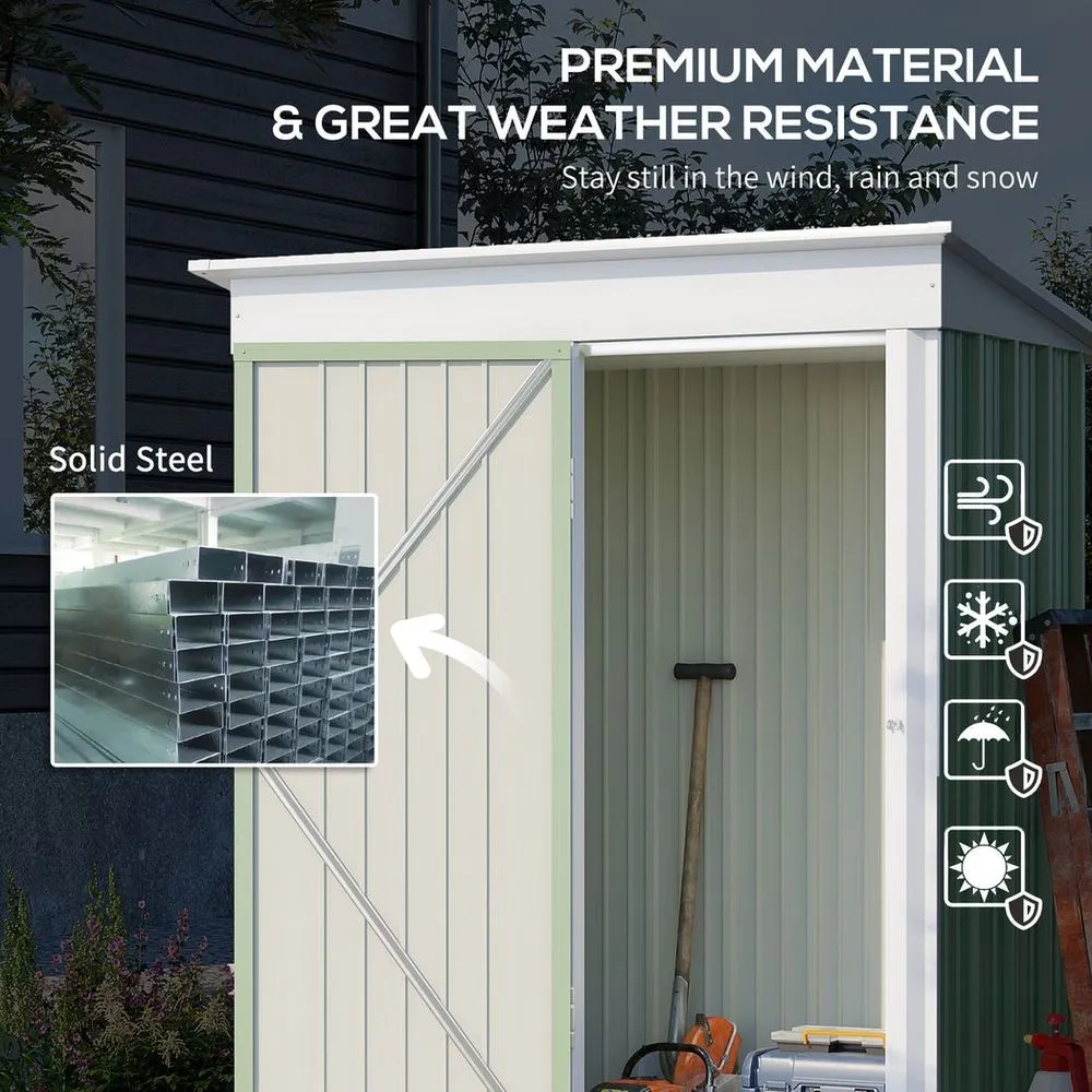 Compact Outsunny Steel Garden Shed, 5x3 ft Green, Lockable Door