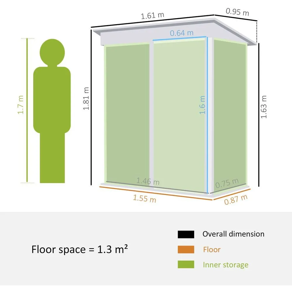 Compact Outsunny Steel Garden Shed, 5x3 ft Green, Lockable Door