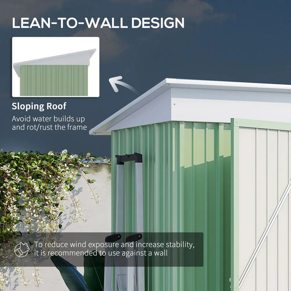 Compact Outsunny Steel Garden Shed, 5x3 ft Green, Lockable Door