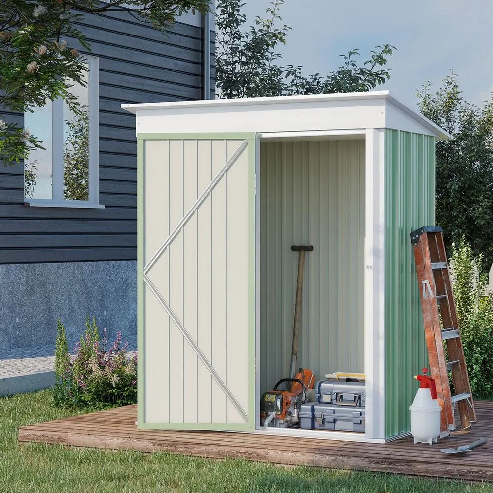 Compact Outsunny Steel Garden Shed, 5x3 ft Green, Lockable Door