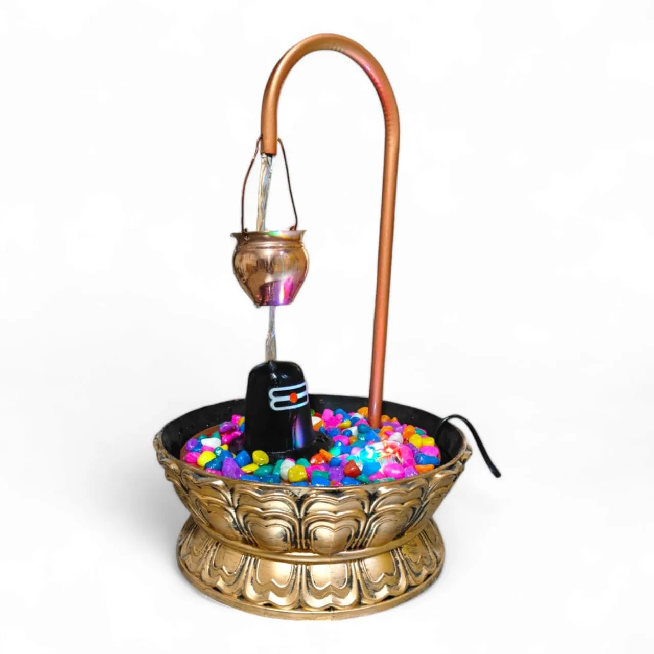 Decrosh Metal shivling Water Fountain Tabletop Waterfall Fountain Multicolor Copper Finish