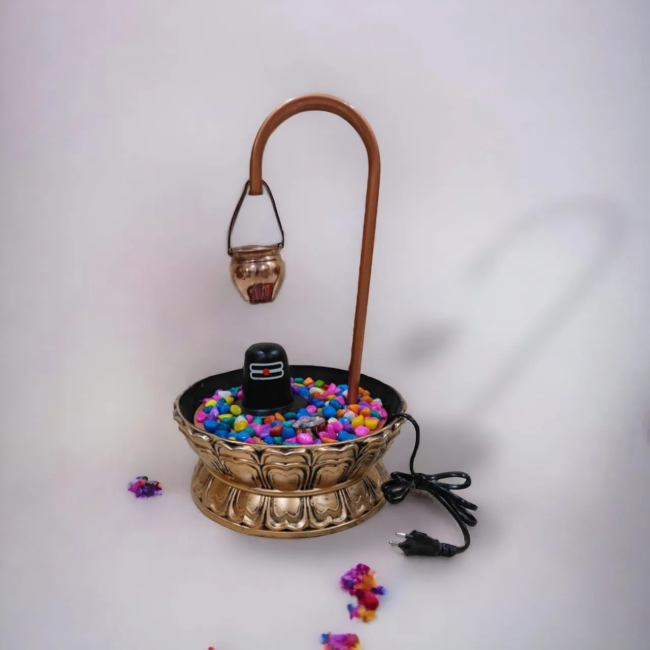 Decrosh Metal shivling Water Fountain Tabletop Waterfall Fountain Multicolor Copper Finish