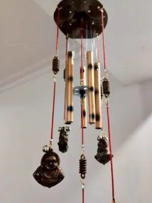 DN Enterprises Handcrafted Wind Chime for Wall Hanging Home Decoration (45 cm) | 5 Bell 5 Buddha Wind Chimes for Home Decor or Positive Vibration