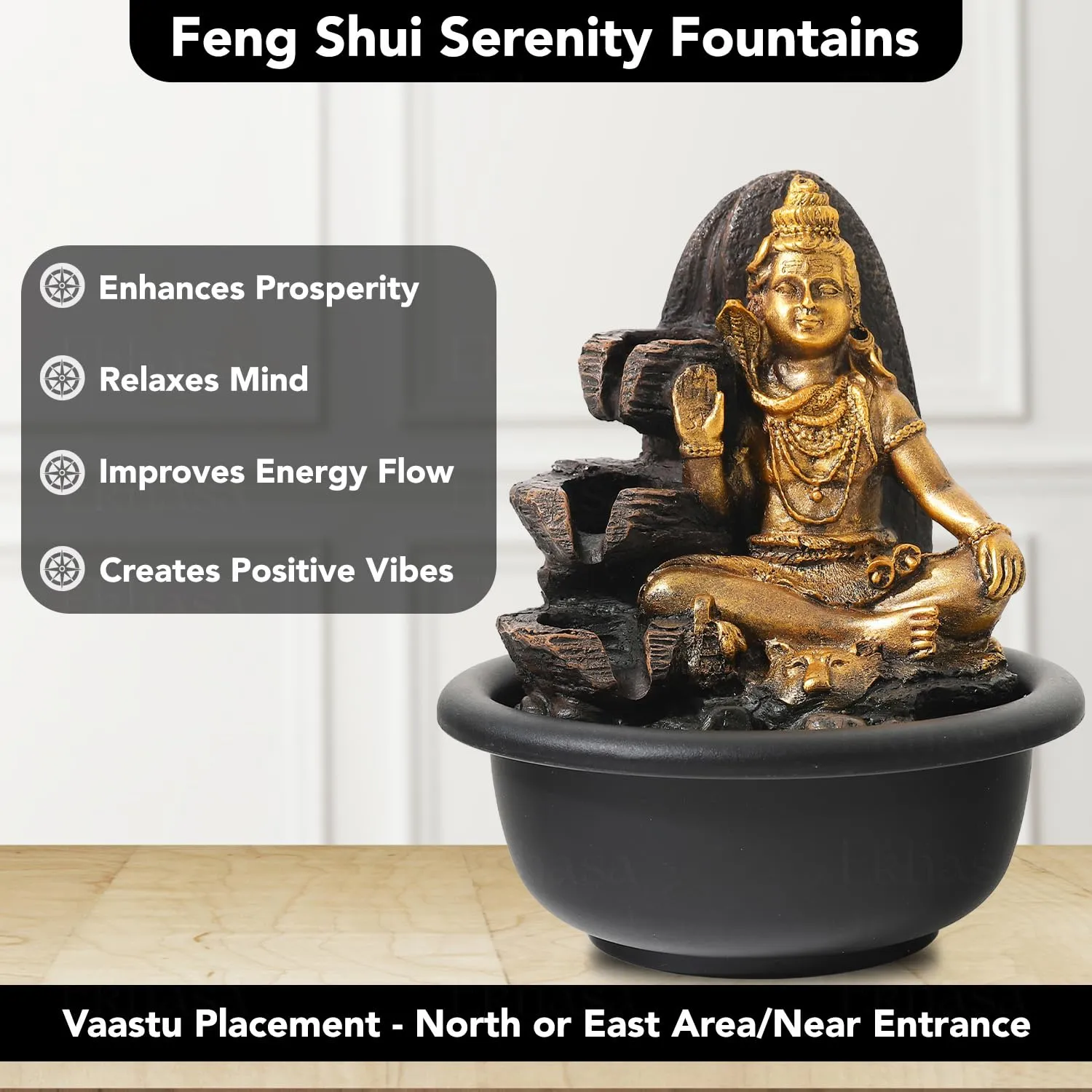 Ekhasa Shiva Water Fountains for Home Decor | Cascade Waterfall Fountain Indoor for Living Room, Balcony & Garden Outdoor | Small Mini Fountain Water Falls Showpiece Table Top Home Decoration Items