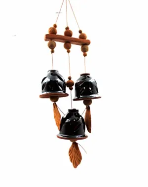ESVAR STONECRAFT Present A Terracotta Ceramic Coated Black Wind Chimes with (Three Bells) of Straight Design Handmade Craft with Melodious Sound Bells. ( Size :- 36 cm Long )