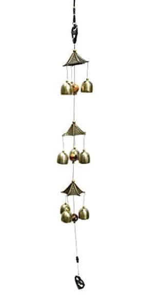 Eversky01 Handicraft Metallic 3 Steps Wind Chime | Home Garden Decoration Gift Item | 30 inch with 9 Brass Bells
