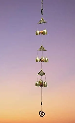 Eversky01 Handicraft Metallic 3 Steps Wind Chime | Home Garden Decoration Gift Item | 30 inch with 9 Brass Bells