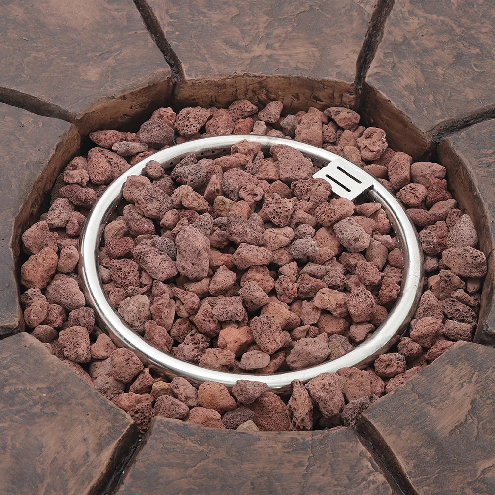 Garden Brown Gas Fire Pit Outdoor Propane Brazier Table with Lava Rocks
