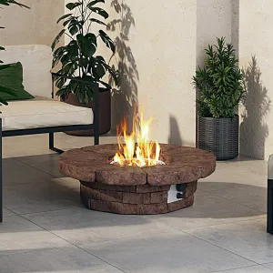 Garden Brown Gas Fire Pit Outdoor Propane Brazier Table with Lava Rocks
