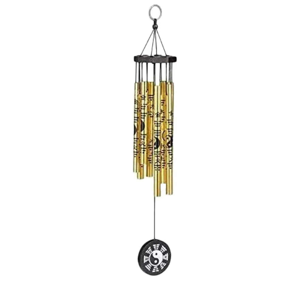 GJ Grand Jhaiji Yin Yang Hanging Wind Chime for Home, Balcony and Bedroom - Golden (5 Pipes)