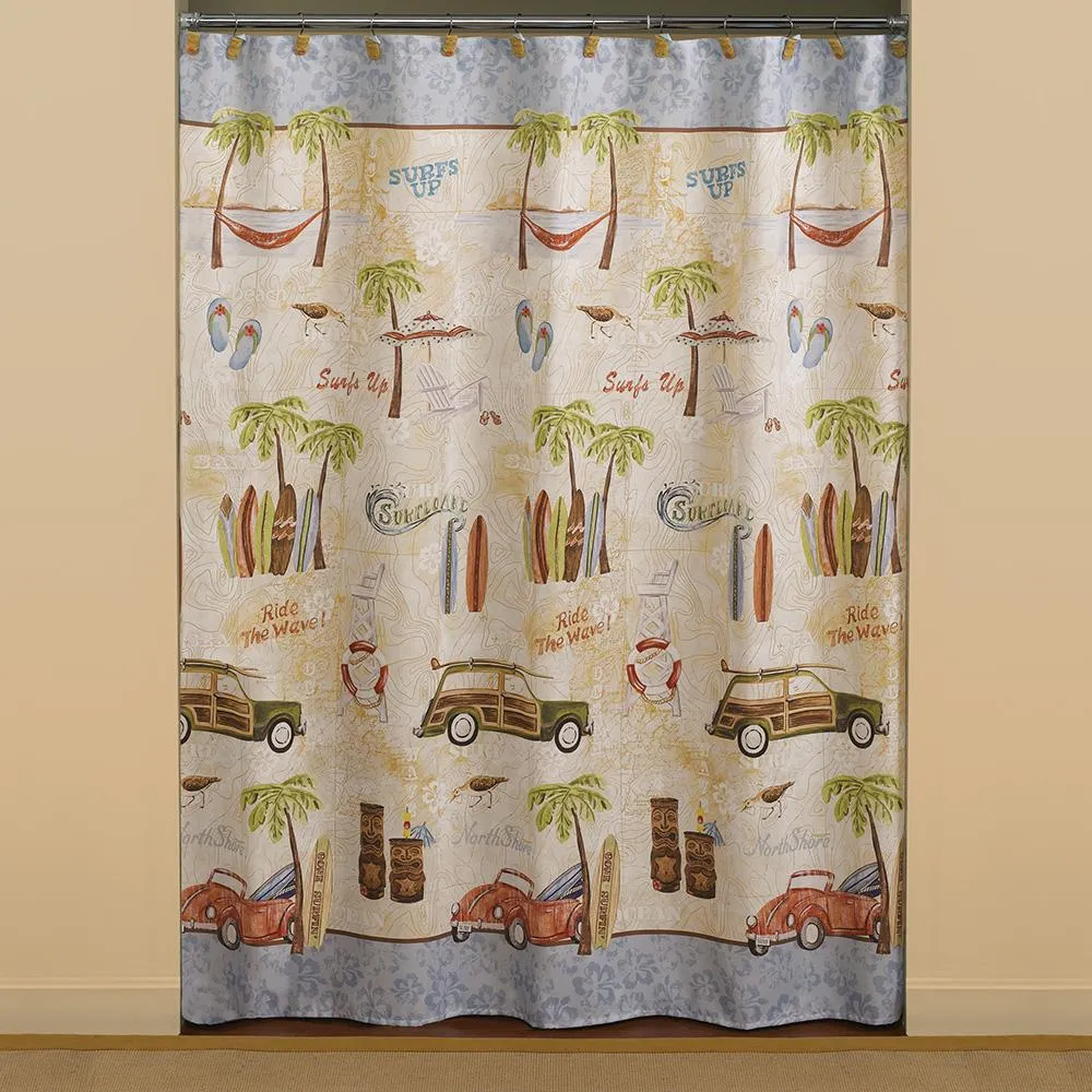 Gone Surfing Fabric Shower Curtain