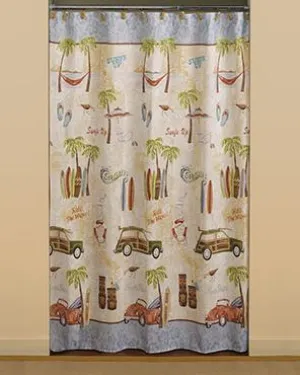 Gone Surfing Fabric Shower Curtain