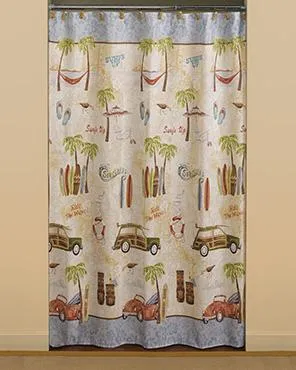 Gone Surfing Fabric Shower Curtain