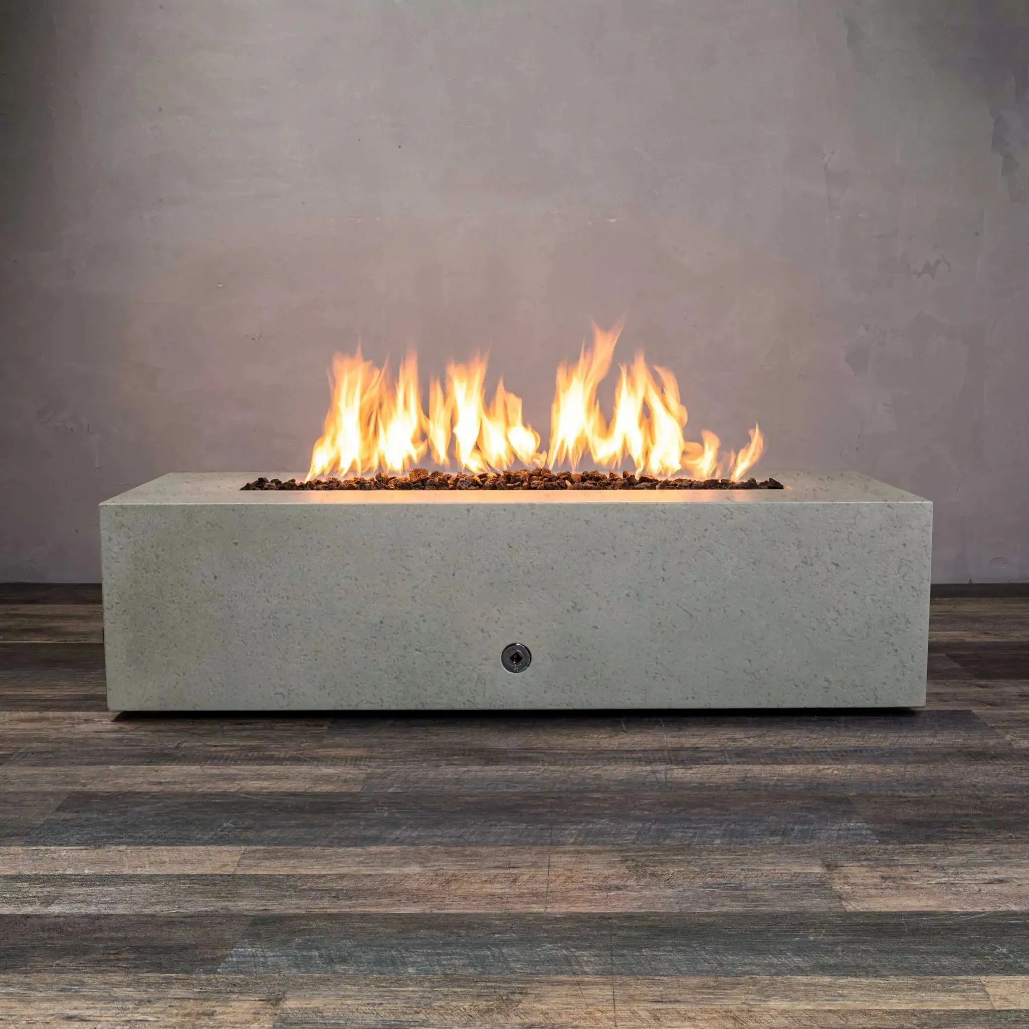Gravity - Rustic 60" W x 24" L Beige Rectangle Concrete CSA Electronic Ignition On/Off Propane Gas Fire Pit - SD-FP-TRAV-602416-BEIG-ELECCSAOO-LP by Starfire Designs