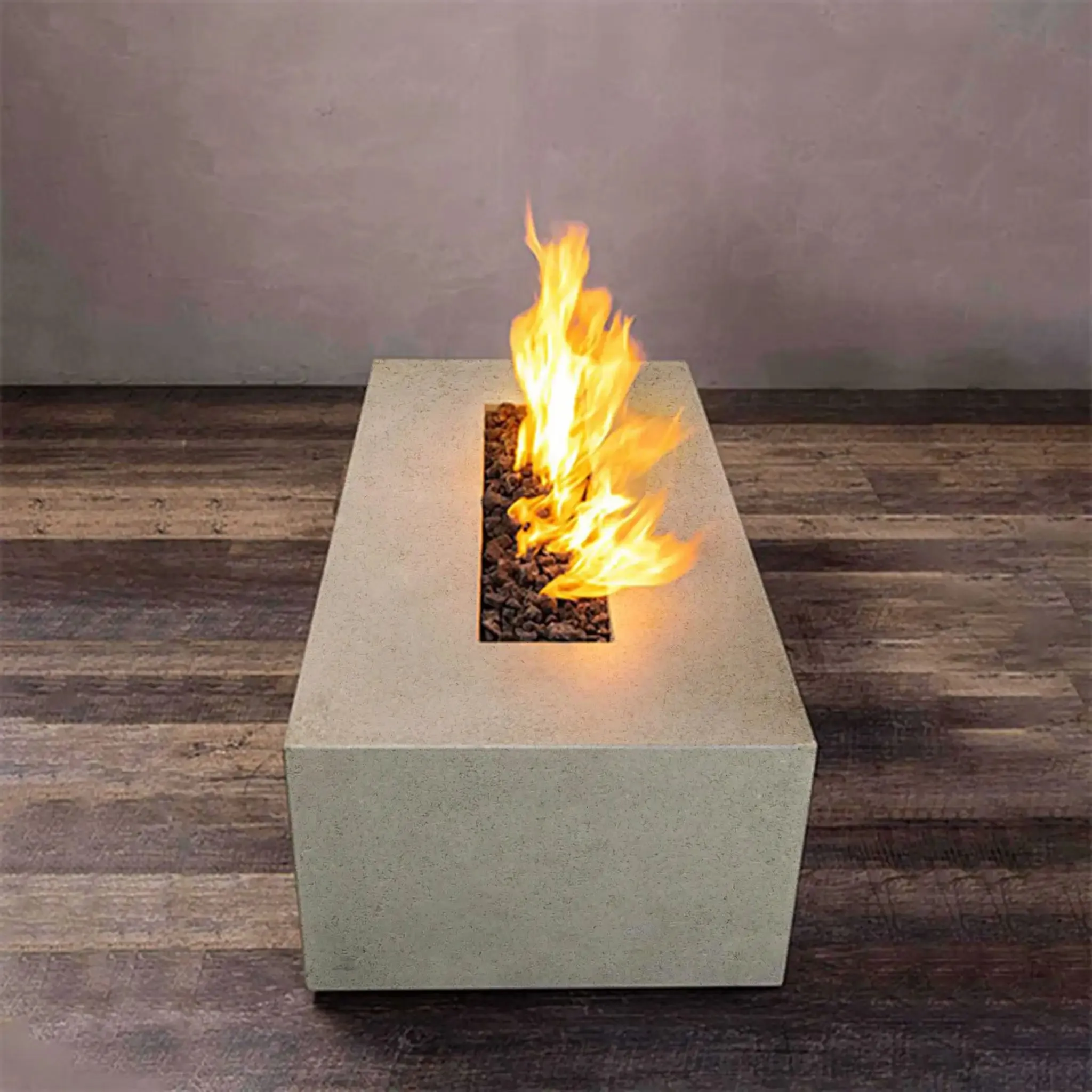 Gravity - Rustic 60" W x 24" L Beige Rectangle Concrete CSA Electronic Ignition On/Off Propane Gas Fire Pit - SD-FP-TRAV-602416-BEIG-ELECCSAOO-LP by Starfire Designs