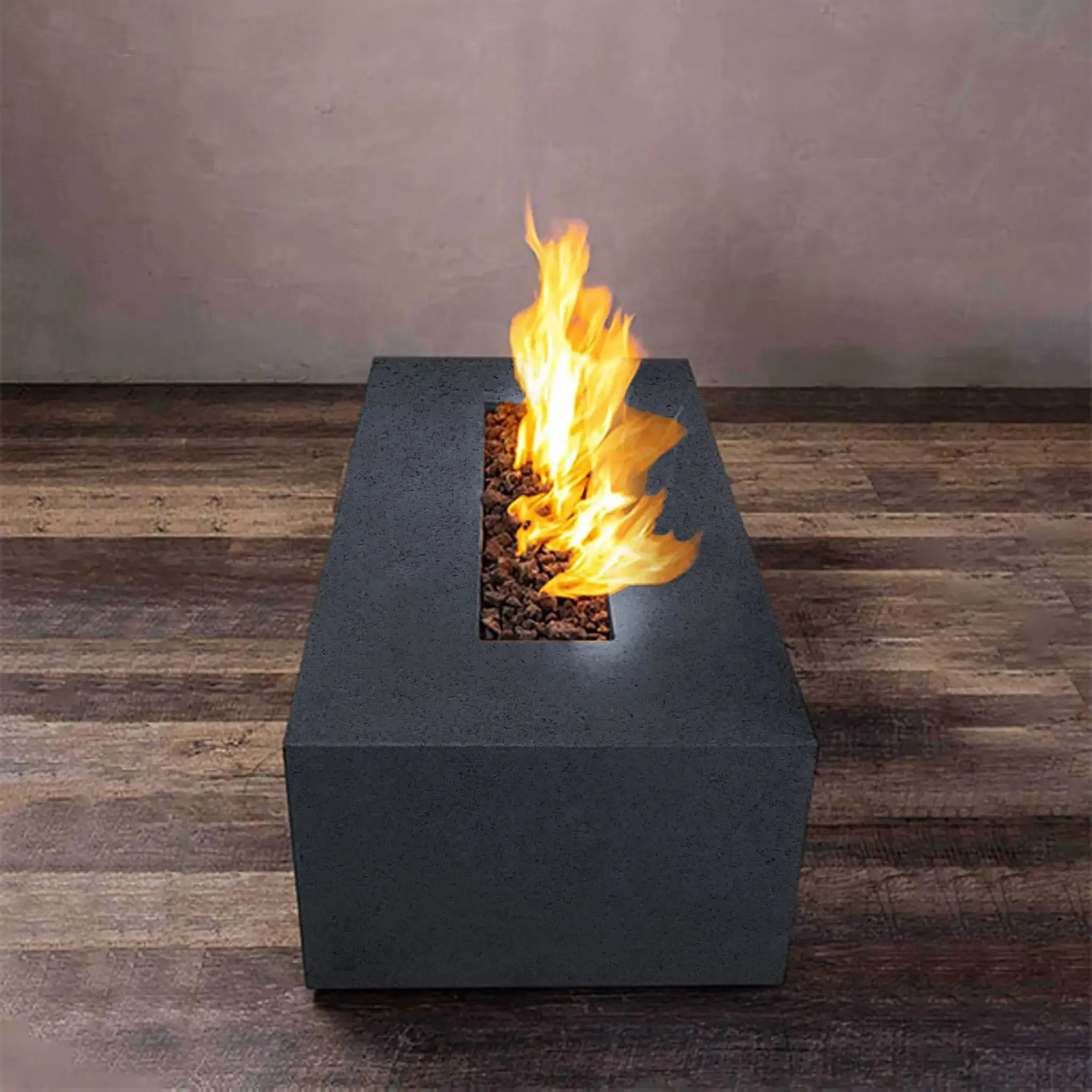 Gravity - Rustic 60" W x 24" L Graphite Rectangle Concrete CSA Electronic Ignition High/Low Natural Gas Fire Pit - SD-FP-TRAV-602416-GRPH-ELECCSAHL-NG by Starfire Designs