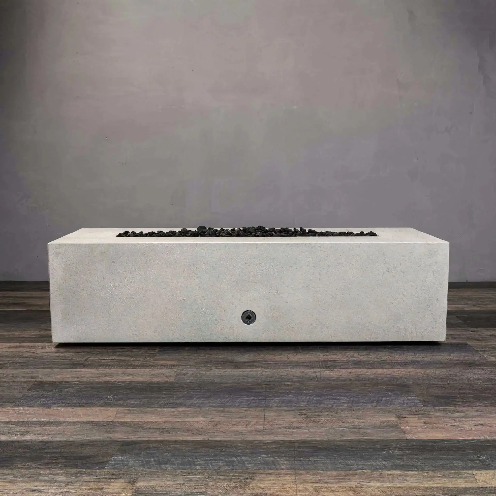 Gravity - Rustic 60" W x 24" L White Rectangle Concrete PowerGlow Electronic Ignition Natural Gas Fire Pit - SD-FP-TRAV-602416-WHT-POWERGLOW-NG by Starfire Designs