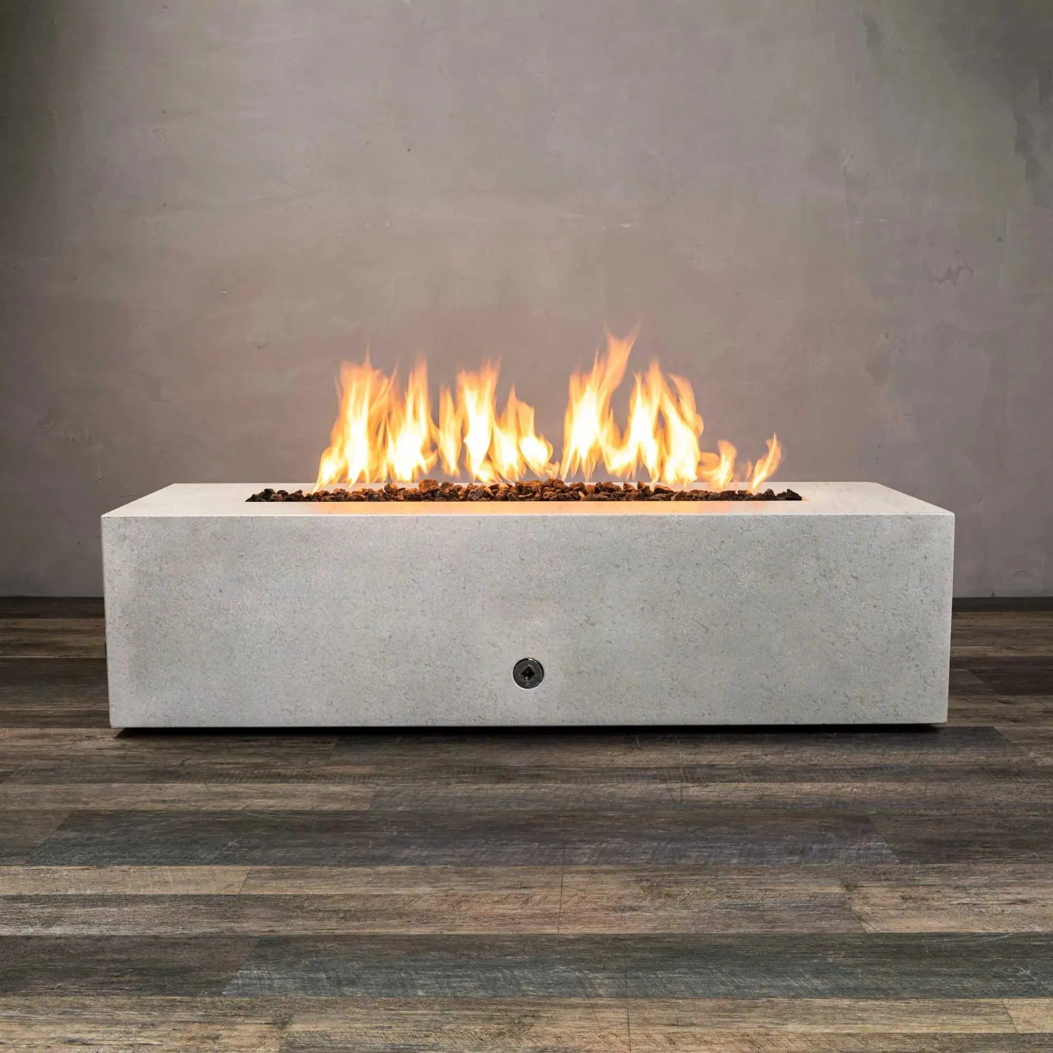 Gravity - Rustic 60" W x 24" L White Rectangle Concrete PowerGlow Electronic Ignition Natural Gas Fire Pit - SD-FP-TRAV-602416-WHT-POWERGLOW-NG by Starfire Designs