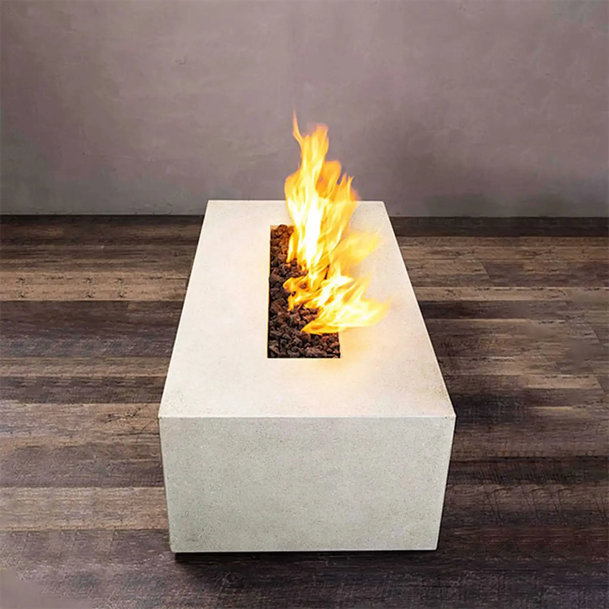 Gravity - Rustic 60" W x 24" L White Rectangle Concrete PowerGlow Electronic Ignition Natural Gas Fire Pit - SD-FP-TRAV-602416-WHT-POWERGLOW-NG by Starfire Designs