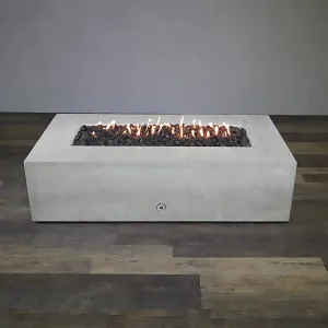 Gravity - Rustic 60" W x 32" L White Rectangle Concrete CSA Electronic Ignition On/Off Propane Gas Fire Pit - SD-FP-TRAV-603216-WHT-ELECCSAOO-LP by Starfire Designs