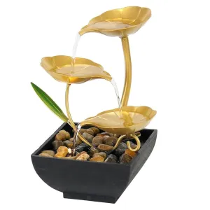 HETVIN Metal Tabletop Water Fountain Home Decor Ornaments with Waterfall Desktop Lotus Fountains, Deep Basin & Natural River Rocks, Indoor Zen Relaxation for Office, Bedroom Decor Item
