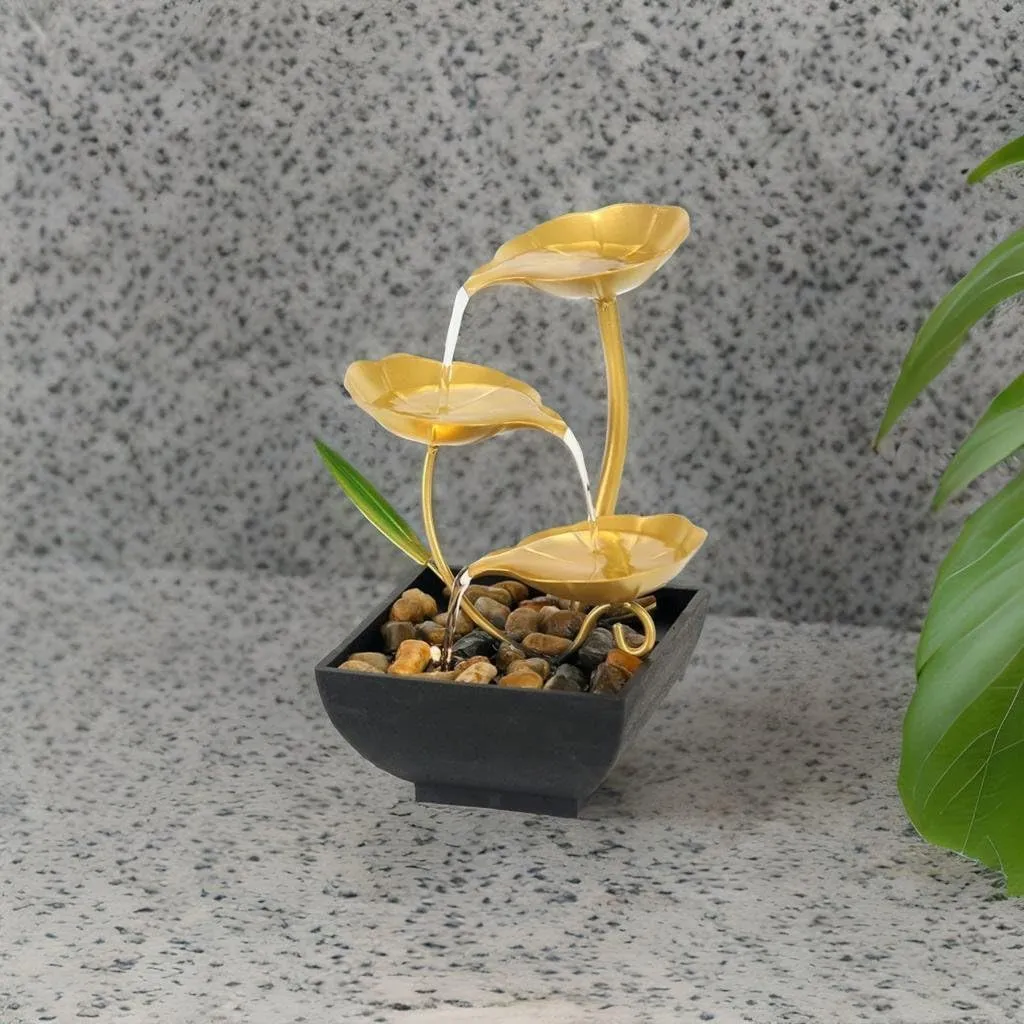 HETVIN Metal Tabletop Water Fountain Home Decor Ornaments with Waterfall Desktop Lotus Fountains, Deep Basin & Natural River Rocks, Indoor Zen Relaxation for Office, Bedroom Decor Item