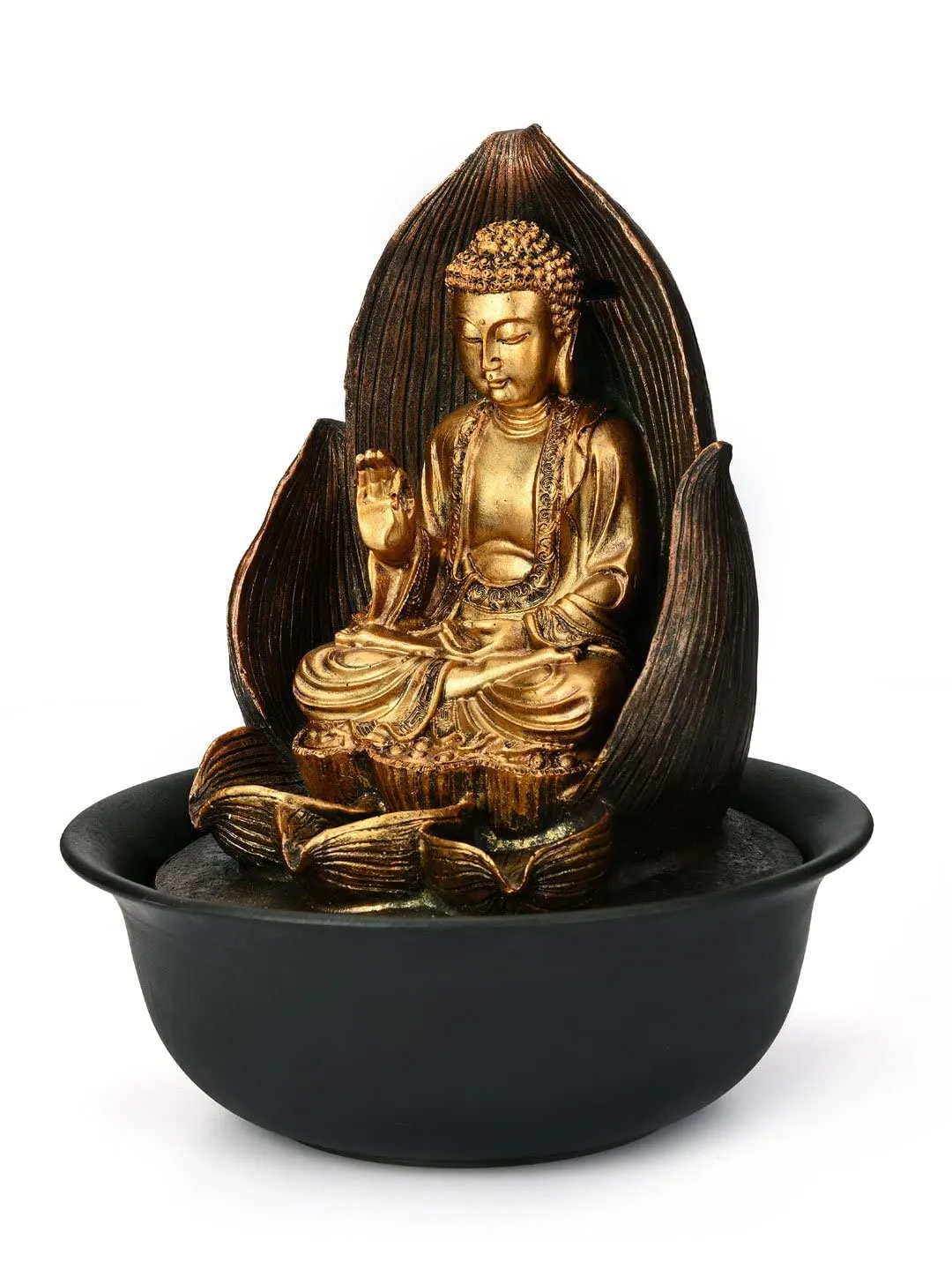 @home by Nilkamal Buddha on Flower Water Fountain|Polyresin|Perfect Décor for Home, Office, Gifting|Helps in Meditatation & Relaxation|Set of 1 Water Fountain|Size - 24 cm x 30 cm| Gold