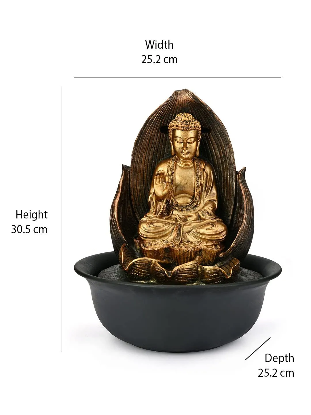 @home by Nilkamal Buddha on Flower Water Fountain|Polyresin|Perfect Décor for Home, Office, Gifting|Helps in Meditatation & Relaxation|Set of 1 Water Fountain|Size - 24 cm x 30 cm| Gold