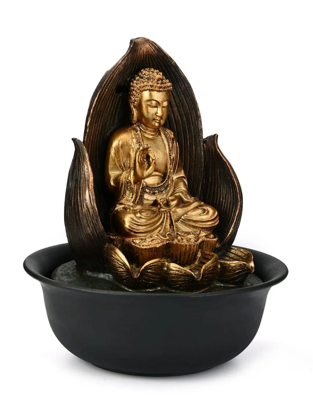 @home by Nilkamal Buddha on Flower Water Fountain|Polyresin|Perfect Décor for Home, Office, Gifting|Helps in Meditatation & Relaxation|Set of 1 Water Fountain|Size - 24 cm x 30 cm| Gold