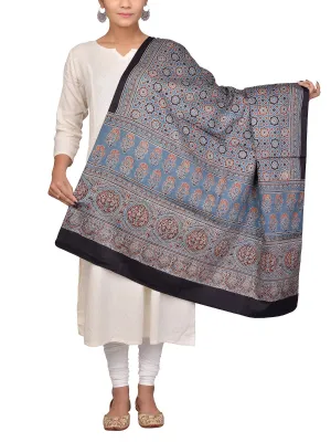 Indigo-Black Ajrak-printed Organic Cotton Dupatta
