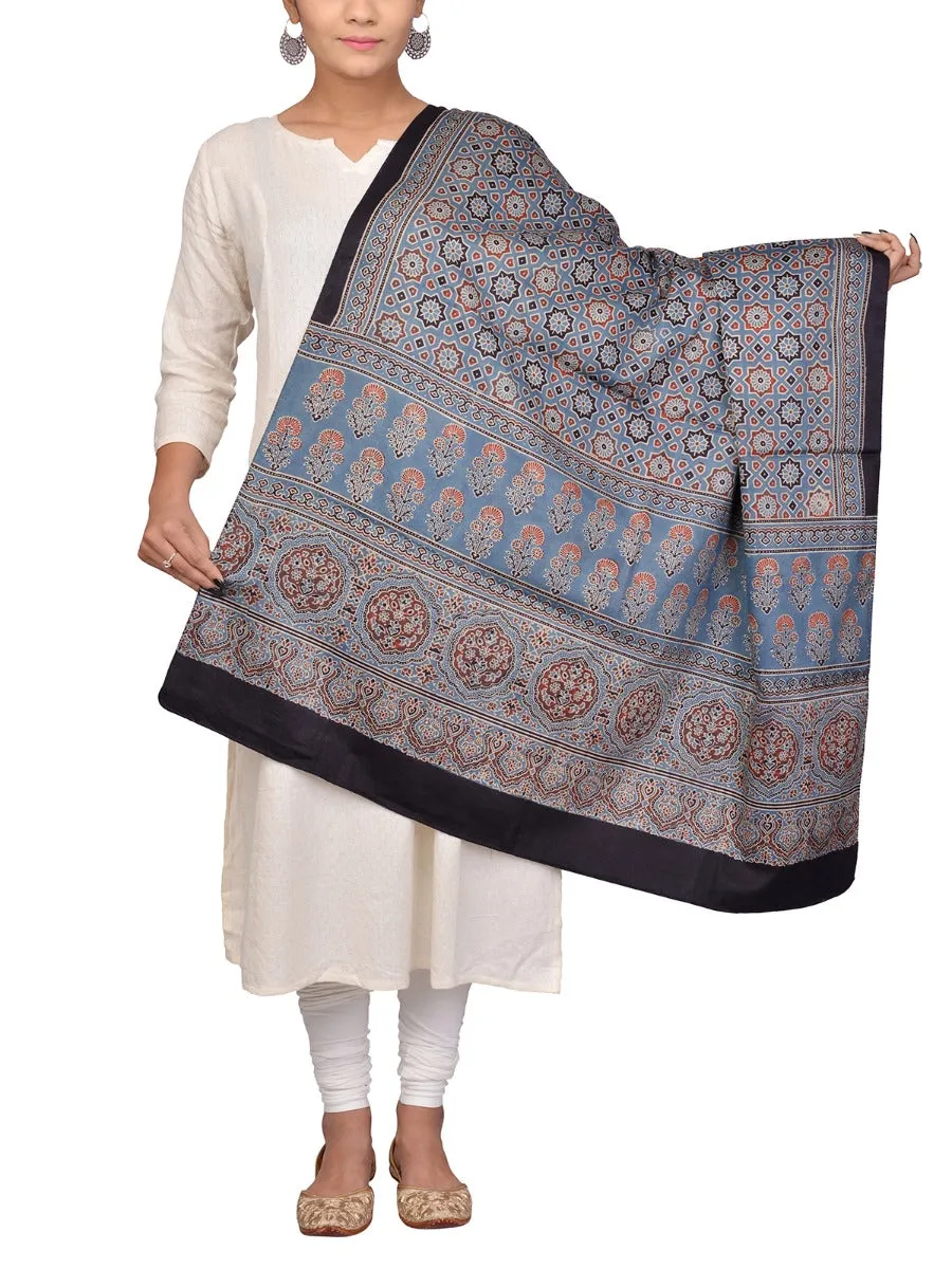Indigo-Black Ajrak-printed Organic Cotton Dupatta