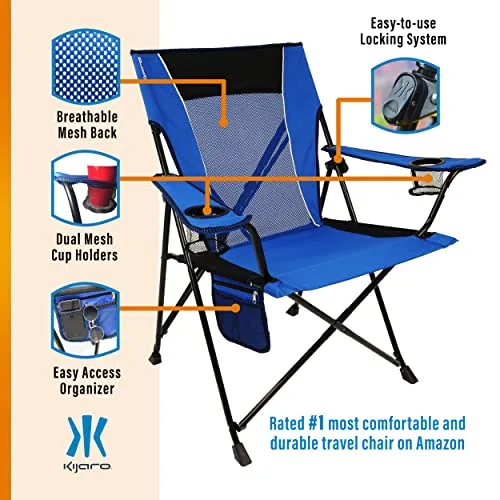 Kijaro Camping Chair, Dual Lock Feature, Arm Rest|Cushion Availability|Fol, Metal, Maldives Blue