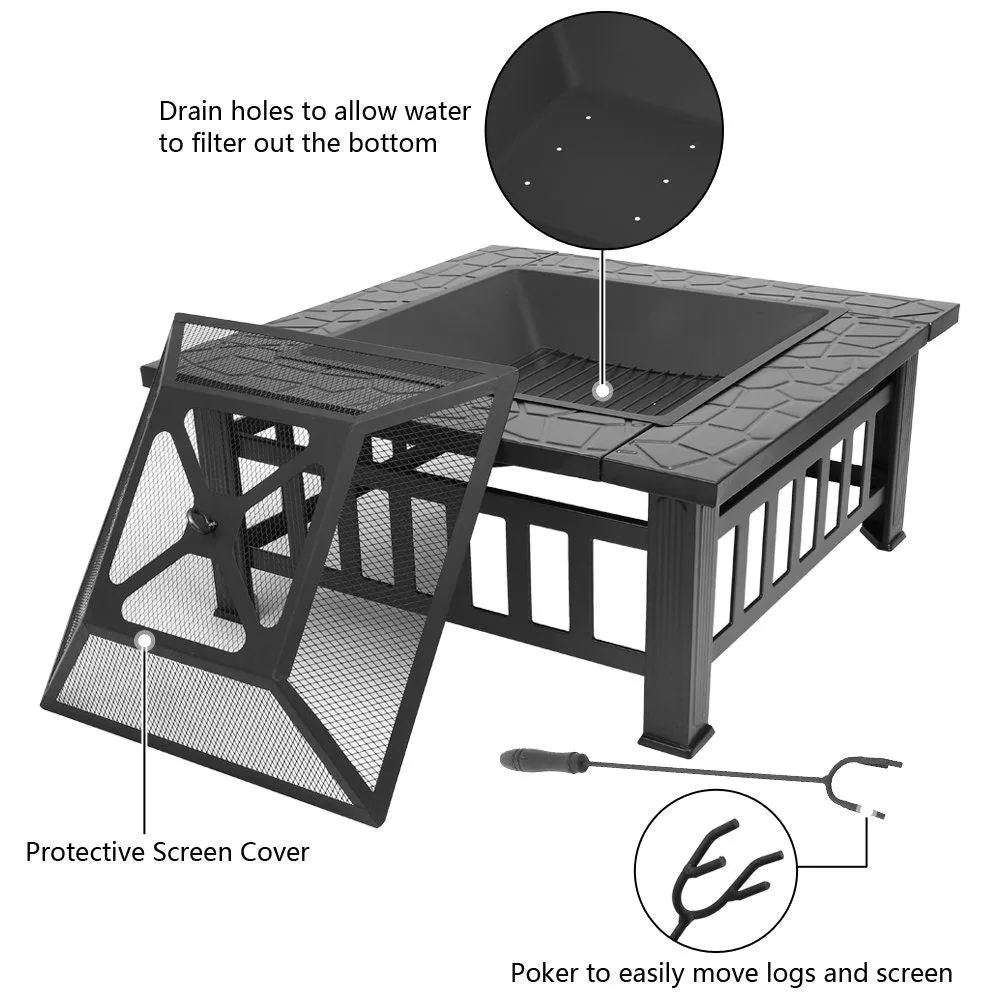 Ktaxon Homes and Gardens 32" Outdoor Metal Firepit Backyard Patio Garden Square Stove Fire Pit