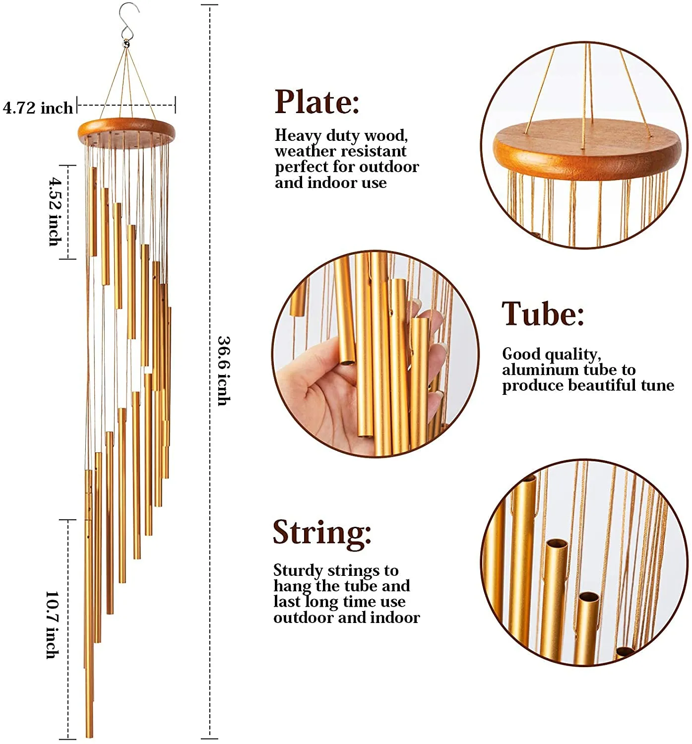 LEIGARF Gold Aluminum Wind Chimes for Home Positive Energy | Wind Chimes for Balcony Bedroom with Sweet Sound (36 inch Long)