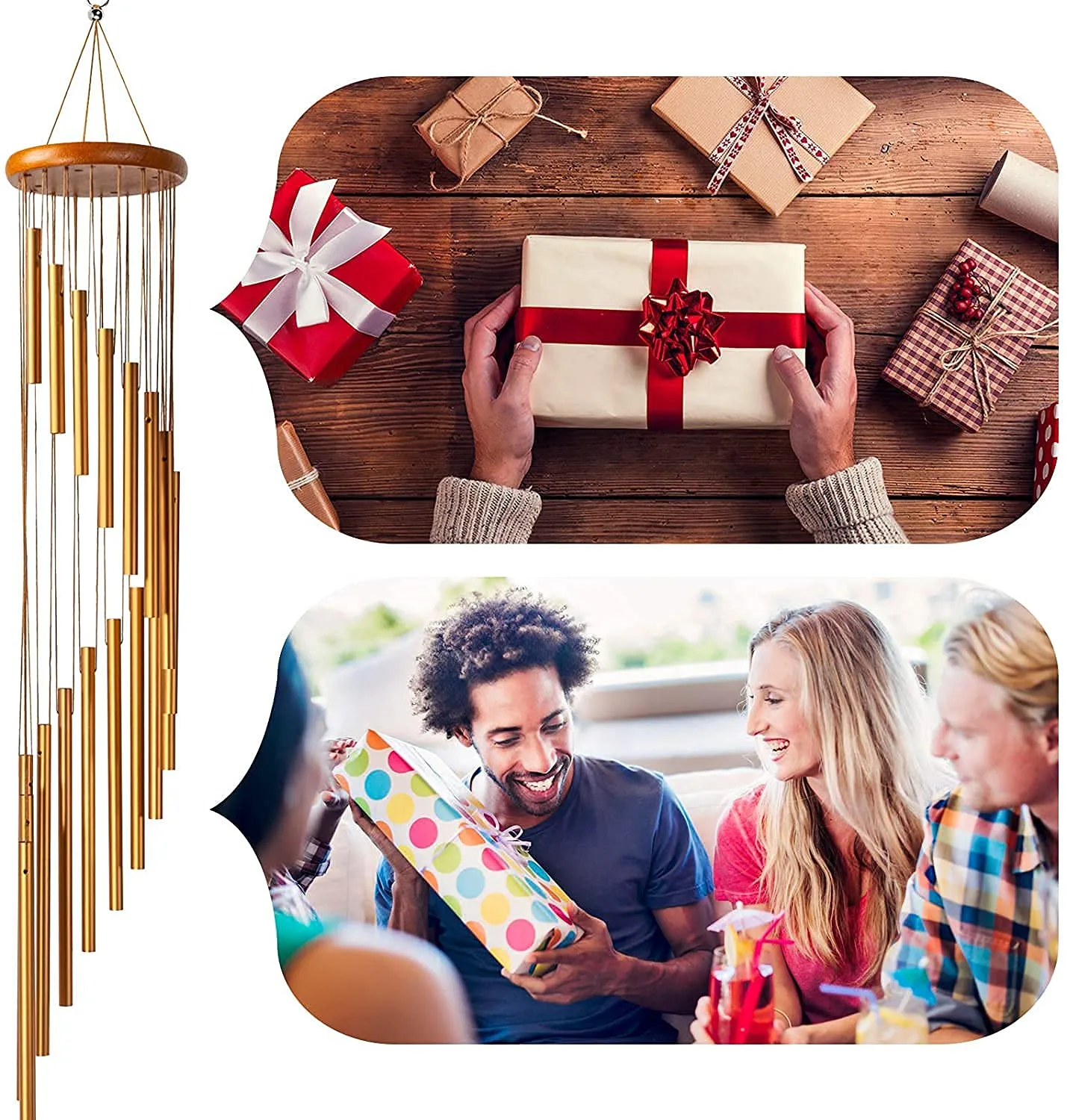 LEIGARF Gold Aluminum Wind Chimes for Home Positive Energy | Wind Chimes for Balcony Bedroom with Sweet Sound (36 inch Long)