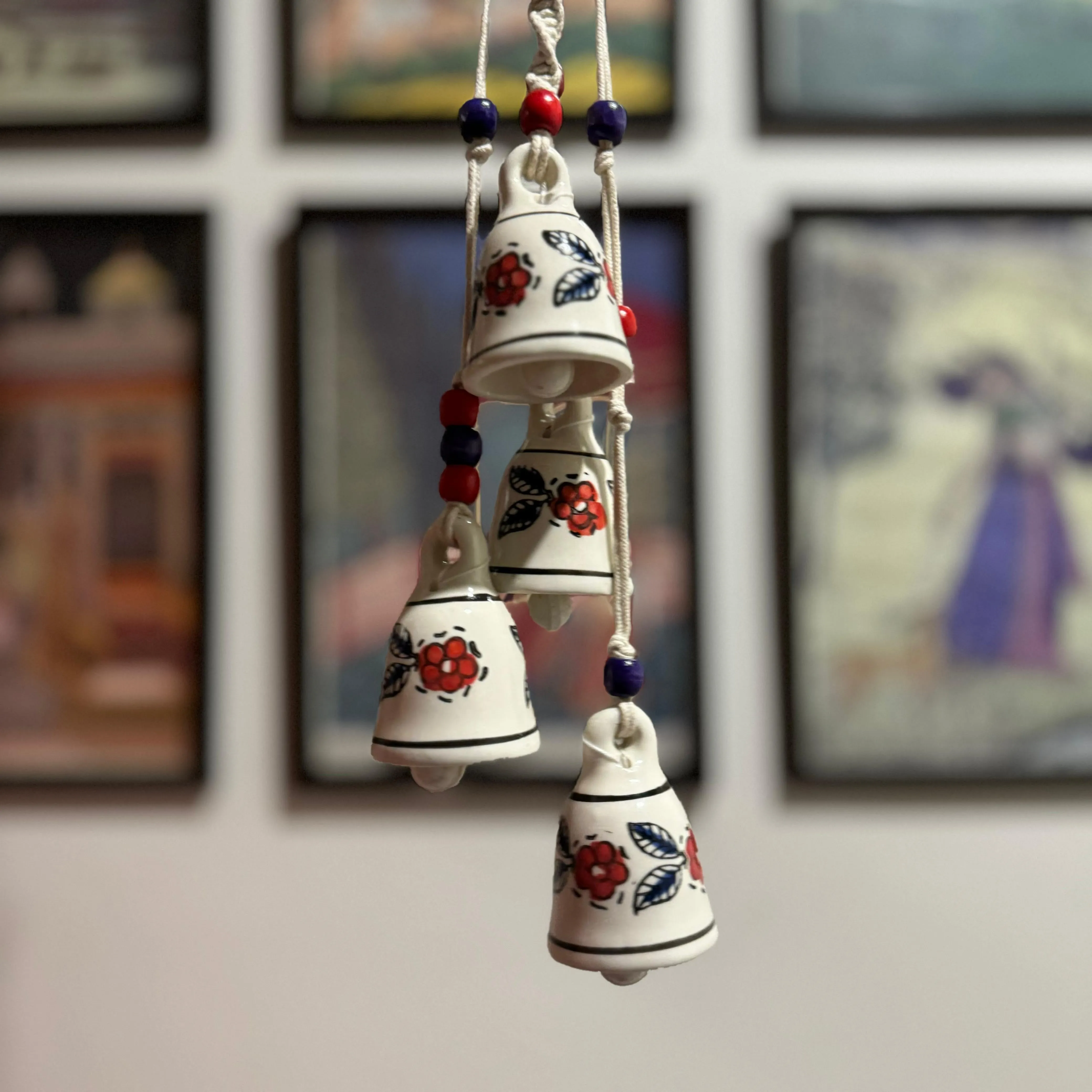 Macrame Symphony, 4 Mini Ceramic Bells Home Wall Décor Handmade Home Wall Décor, Wind Chime