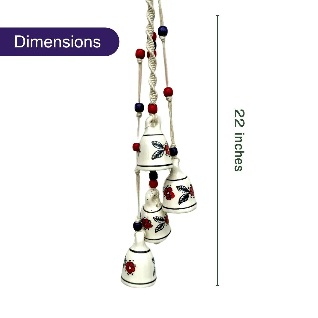 Macrame Symphony, 4 Mini Ceramic Bells Home Wall Décor Handmade Home Wall Décor, Wind Chime