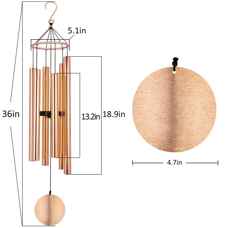 Memorial Wind Chimes Outdoor Large Deep Tone, 36 Inch Sympathy Wind Chimes Amazing Grace Tuned Soothing Melody as Gift, Outdoor Decoration for Your Garden,Patio, Porch, Yard, Home, Deck, Rose Gold
