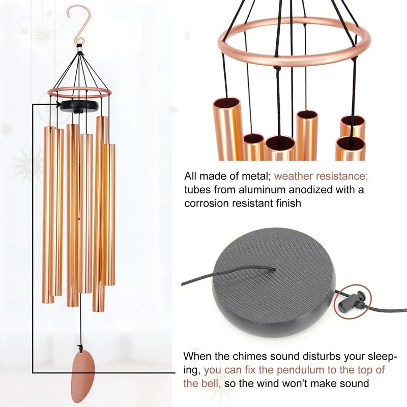 Memorial Wind Chimes Outdoor Large Deep Tone, 36 Inch Sympathy Wind Chimes Amazing Grace Tuned Soothing Melody as Gift, Outdoor Decoration for Your Garden,Patio, Porch, Yard, Home, Deck, Rose Gold