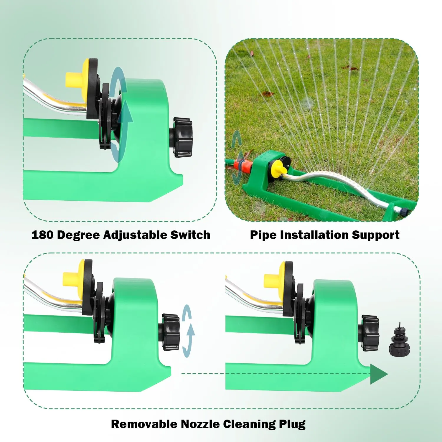 OUTO Garden Sprinkler 9 Spray Patterns Large Area Coverage Adjustable Water Pressure Oscillating Sprayer for Watering Plants Outdoor Lawn Yard Irrigation System