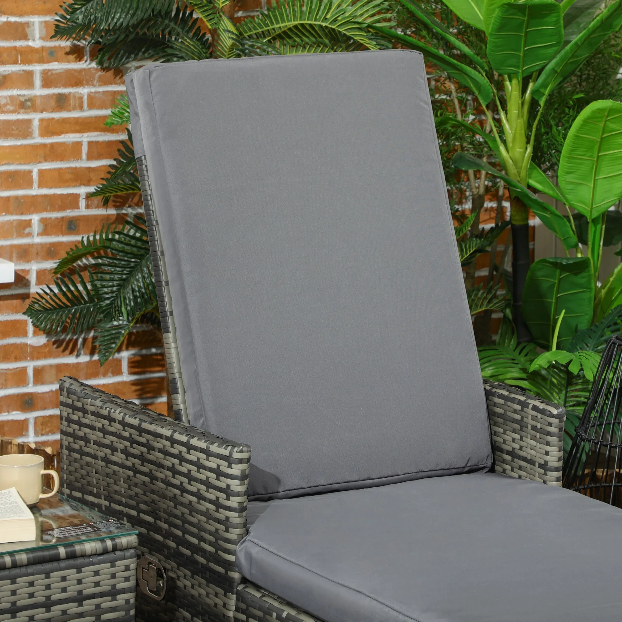 Outsunny 3-Pieces Rattan Sun Lounger