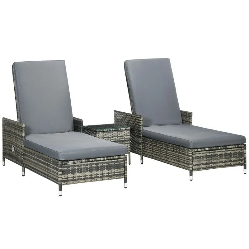 Outsunny 3-Pieces Rattan Sun Lounger