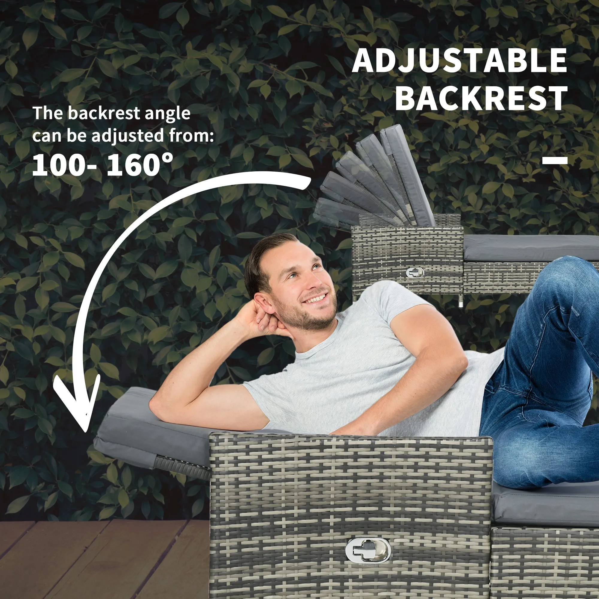 Outsunny 3-Pieces Rattan Sun Lounger